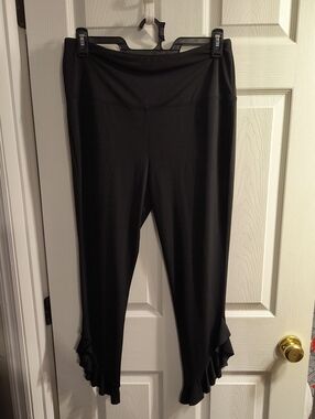 Athena Marie Black Ruffle Hem Women's Knit Pants